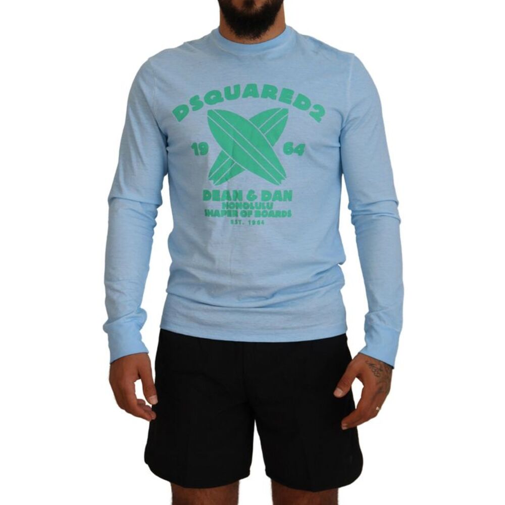 Dsquared² Light Blue Printed Long Sleeves Men Men's Sweater